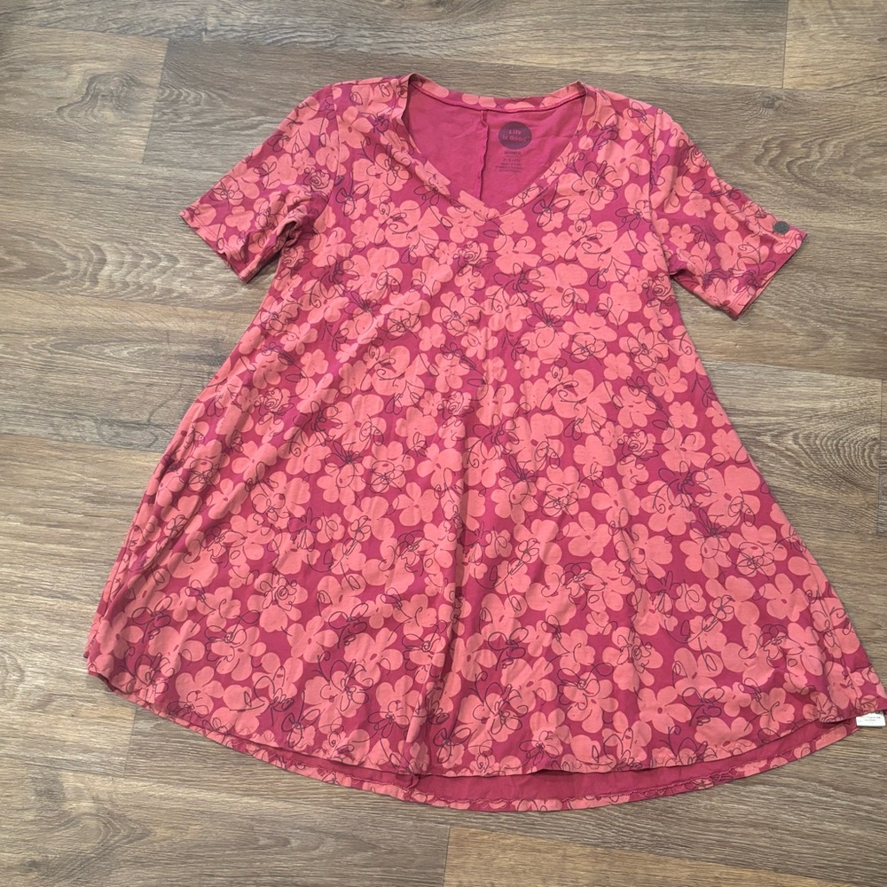Life is Good Floral T-Shirt Dress – Classic Fit – Size Small